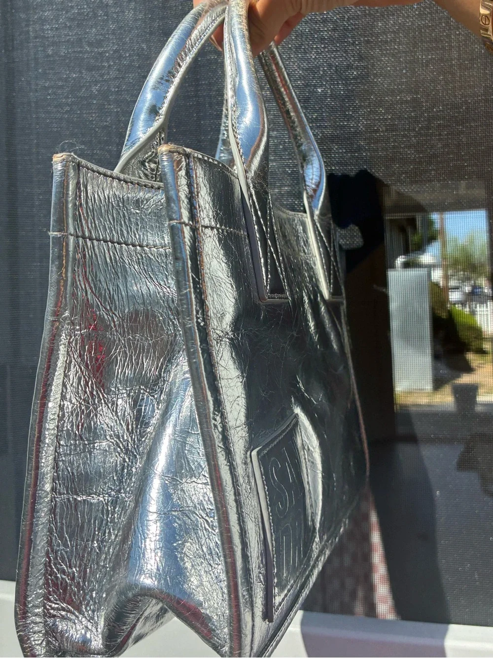 Sandro Metallic Silver Satchel Bag